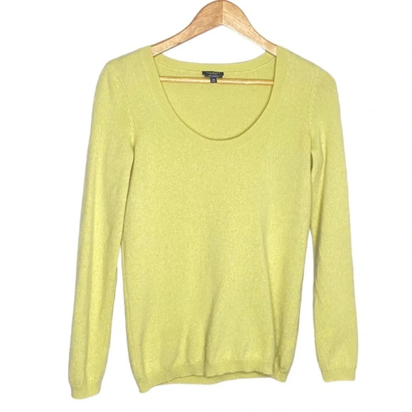 Talbots Chartreuse Yellow Pure Cashmere Long Sleeve Scoop Neck Sweater Size XS - Picture 2 of 11